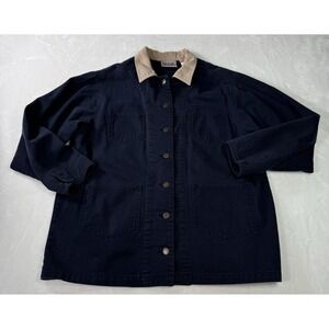Vintage 90's Bill Blass Jeans Denim Chore Barn Jacket Large Corduroy Collar